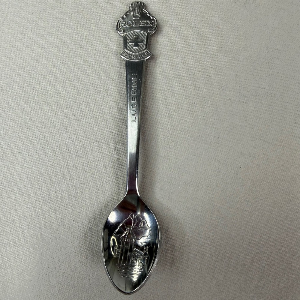 Vintage Rolex Bucherer Switzerland Lucerne Souvenir Collector Spoon Silver Tone